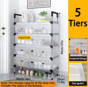 5-Layer Dustproof Foldable Shoe Rack Organizer with Cover