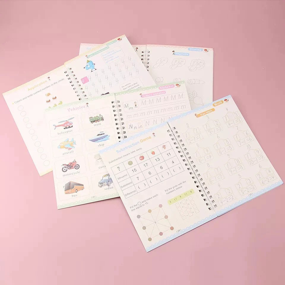 Kids Magic Practice Book (4 Books + 1 Pen + 1 Grip + 10 Refill)