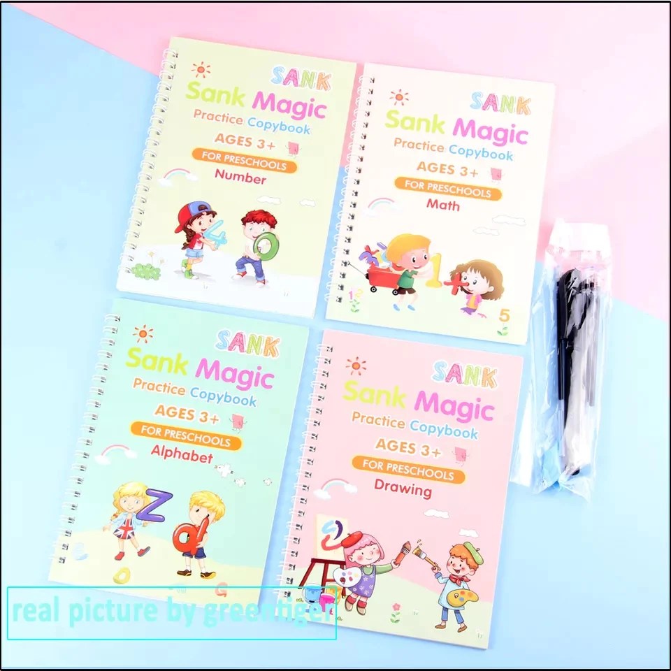 Kids Magic Practice Book (4 Books + 1 Pen + 1 Grip + 10 Refill)