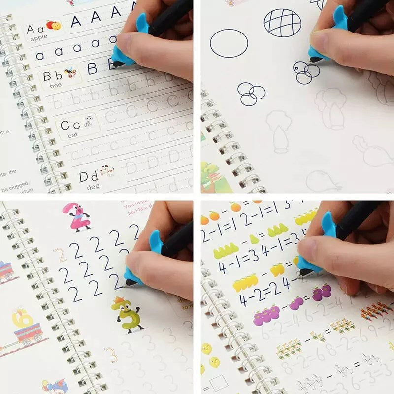 Kids Magic Practice Book (4 Books + 1 Pen + 1 Grip + 10 Refill)